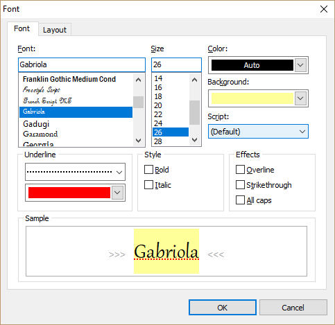 Font dialog (Windows) Font dialog (Windows)