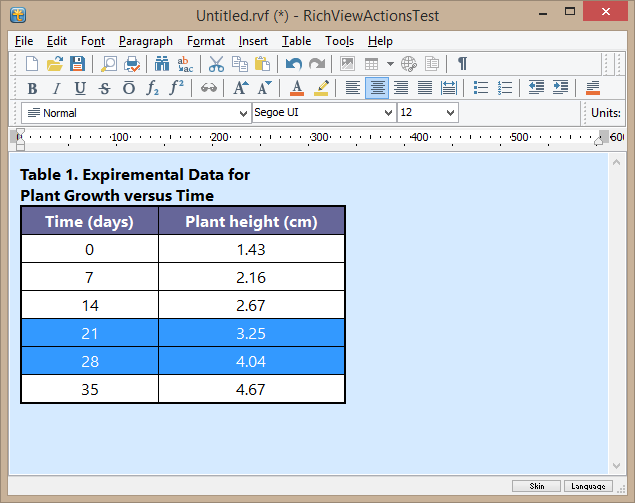 Table with some selected cells Table with some selected cells
